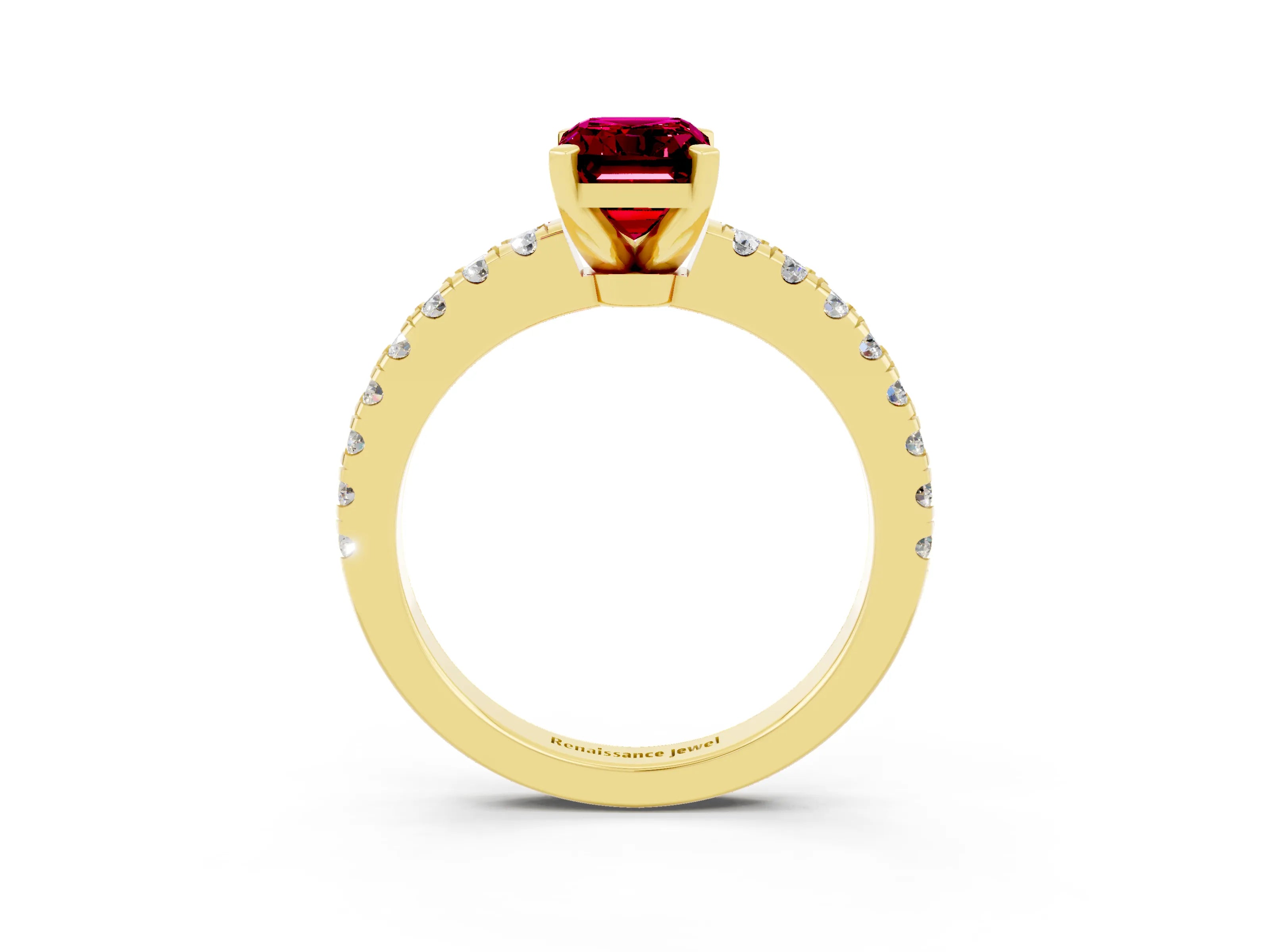 Yellow gold Emerald Cut Solitaire Diamond with Pavé Band and Four-Prong Setting_3