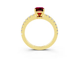 Yellow gold Emerald Cut Solitaire Diamond with Pavé Band and Four-Prong Setting_3