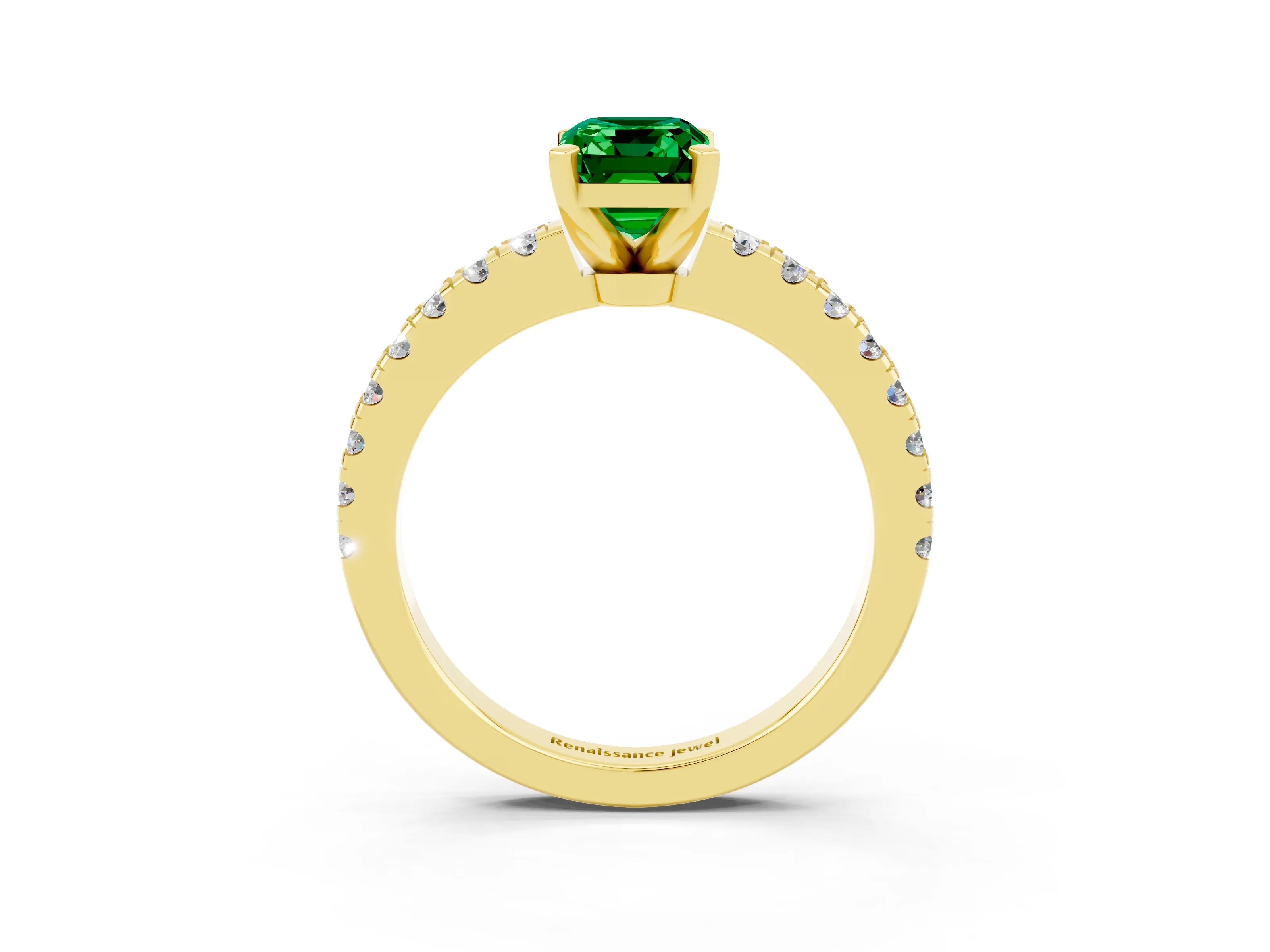 Yellow gold Emerald Cut Solitaire Diamond with Pavé Band and Four-Prong Setting_3