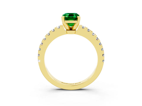 Yellow gold Emerald Cut Solitaire Diamond with Pavé Band and Four-Prong Setting_3