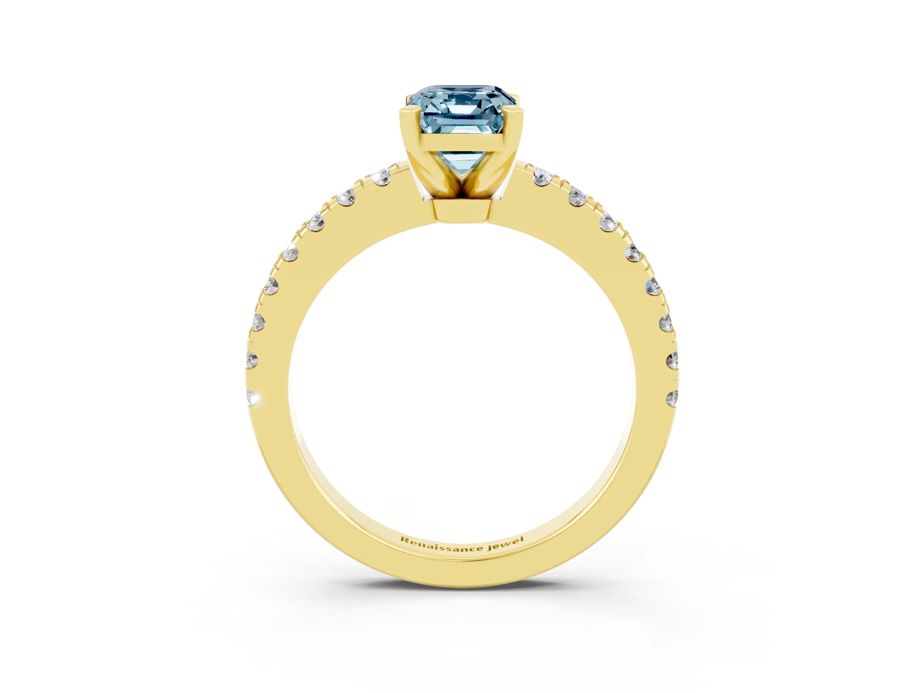 Yellow gold Emerald Cut Solitaire Diamond with Pavé Band and Four-Prong Setting_3