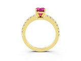 Yellow gold Emerald Cut Solitaire Diamond with Pavé Band and Four-Prong Setting_3