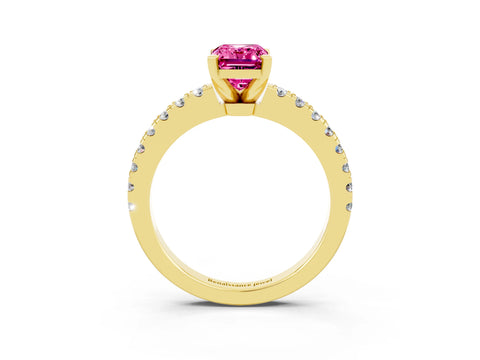 Yellow gold Emerald Cut Solitaire Diamond with Pavé Band and Four-Prong Setting_3