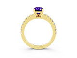 Yellow gold Emerald Cut Solitaire Diamond with Pavé Band and Four-Prong Setting_3