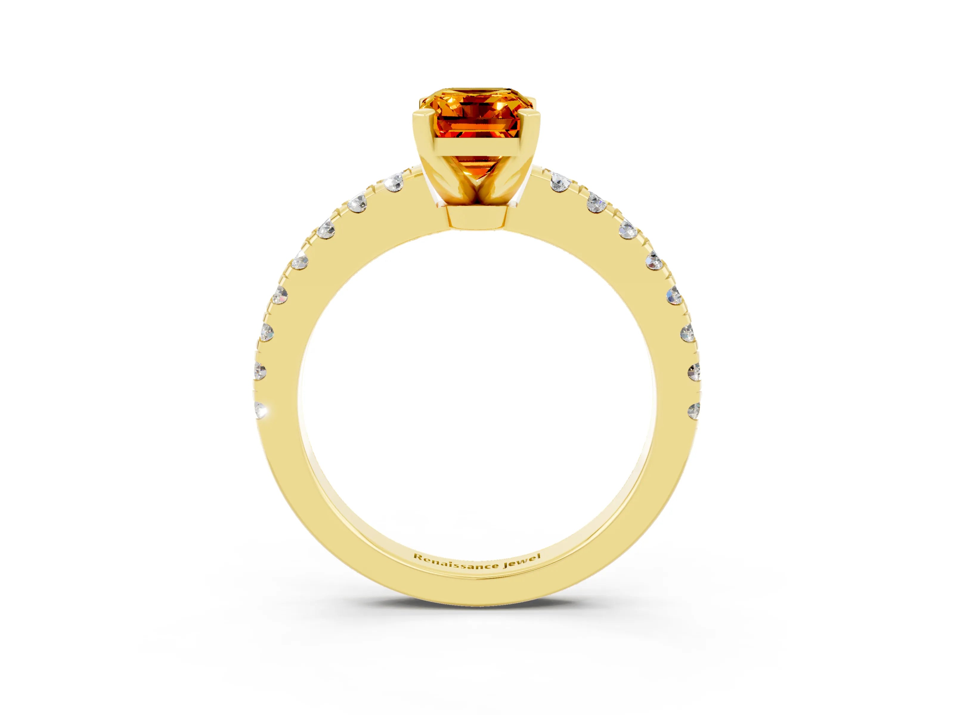 Yellow gold Emerald Cut Solitaire Diamond with Pavé Band and Four-Prong Setting_3