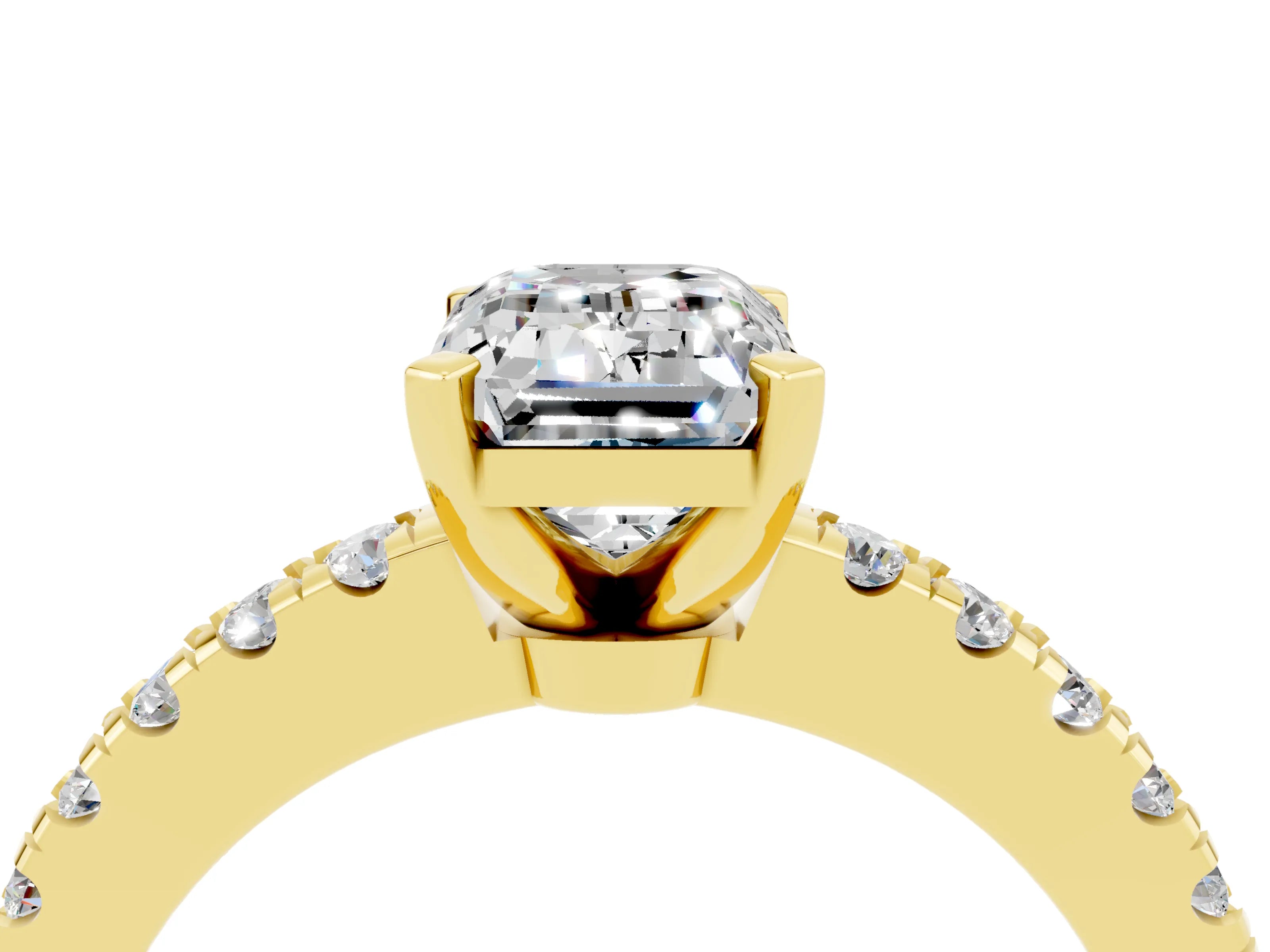 Yellow gold Emerald Cut Solitaire Diamond with Pavé Band and Four-Prong Setting_4