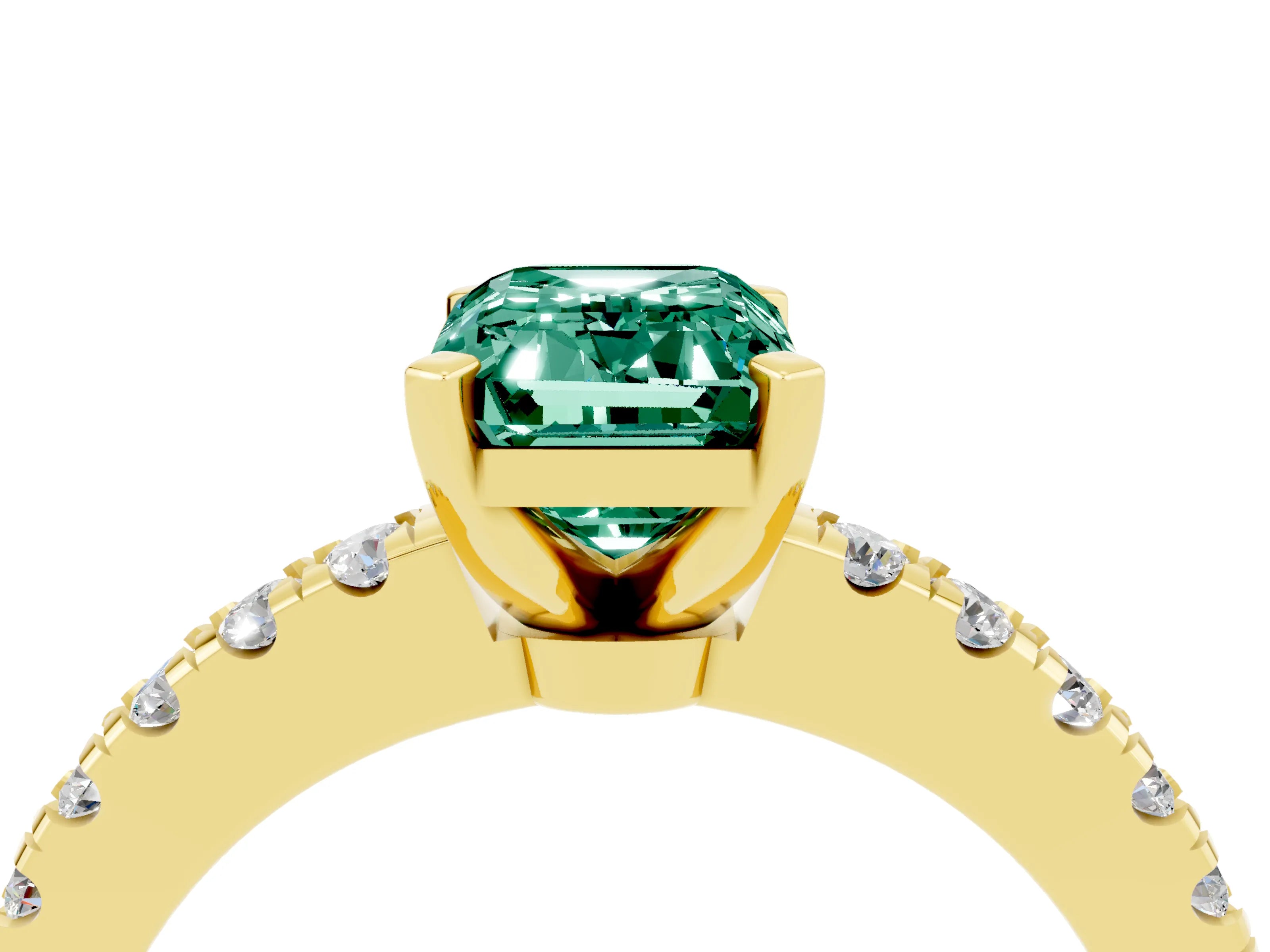 Yellow gold Emerald Cut Solitaire Diamond with Pavé Band and Four-Prong Setting_4
