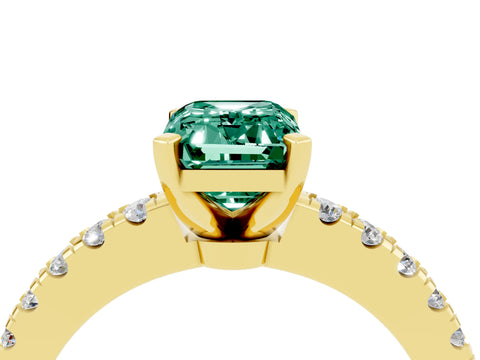 Yellow gold Emerald Cut Solitaire Diamond with Pavé Band and Four-Prong Setting_4