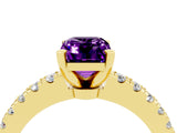 Yellow gold Emerald Cut Solitaire Diamond with Pavé Band and Four-Prong Setting_4