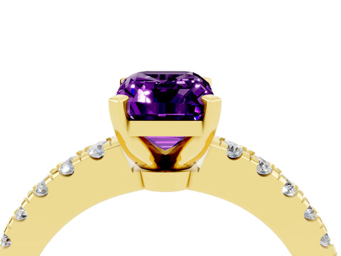 Yellow gold Emerald Cut Solitaire Diamond with Pavé Band and Four-Prong Setting_4