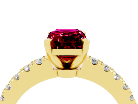 Yellow gold Emerald Cut Solitaire Diamond with Pavé Band and Four-Prong Setting_4