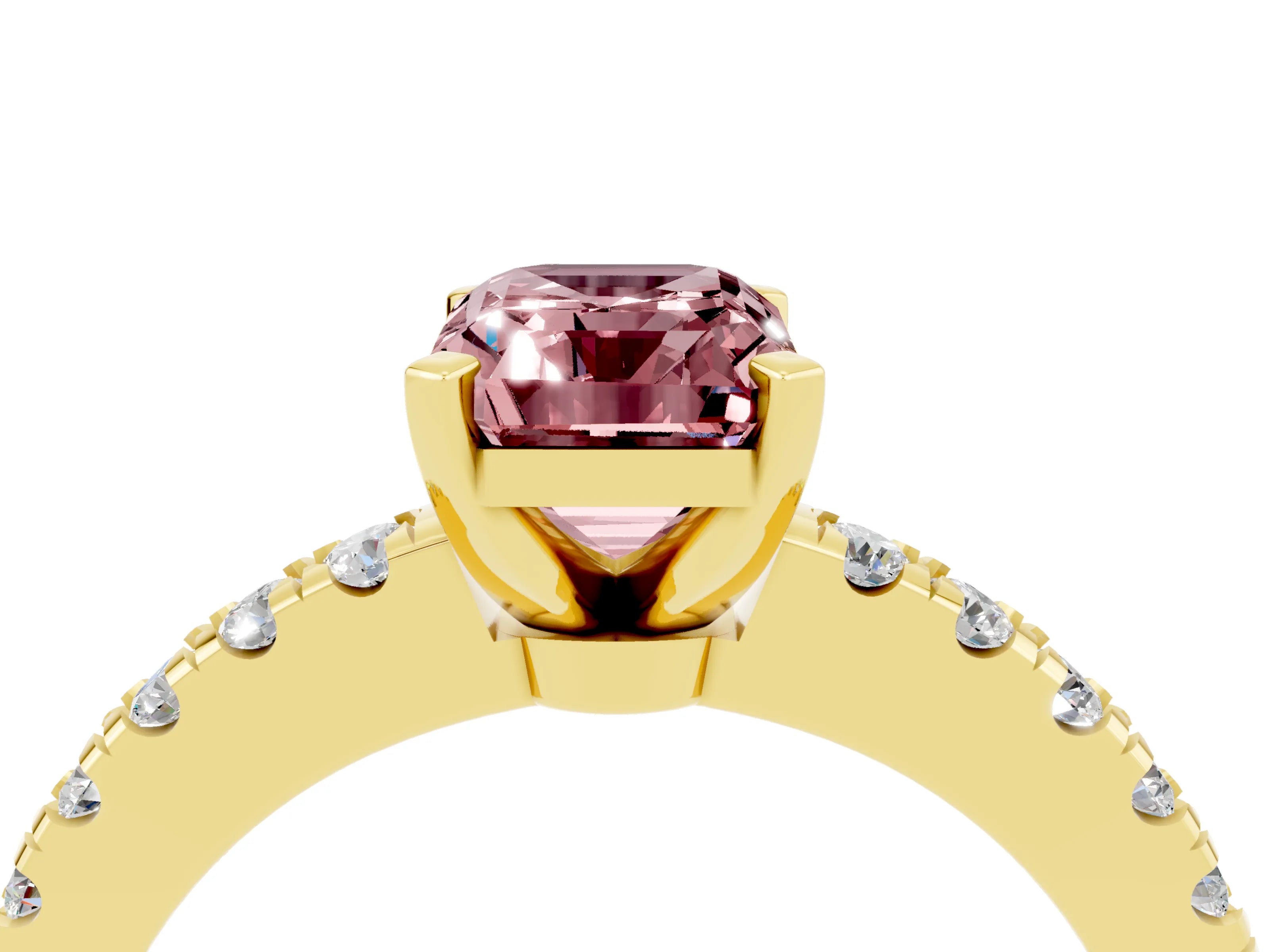 Yellow gold Emerald Cut Solitaire Diamond with Pavé Band and Four-Prong Setting_4