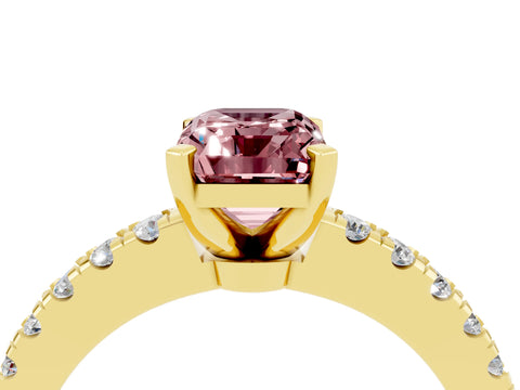 Yellow gold Emerald Cut Solitaire Diamond with Pavé Band and Four-Prong Setting_4