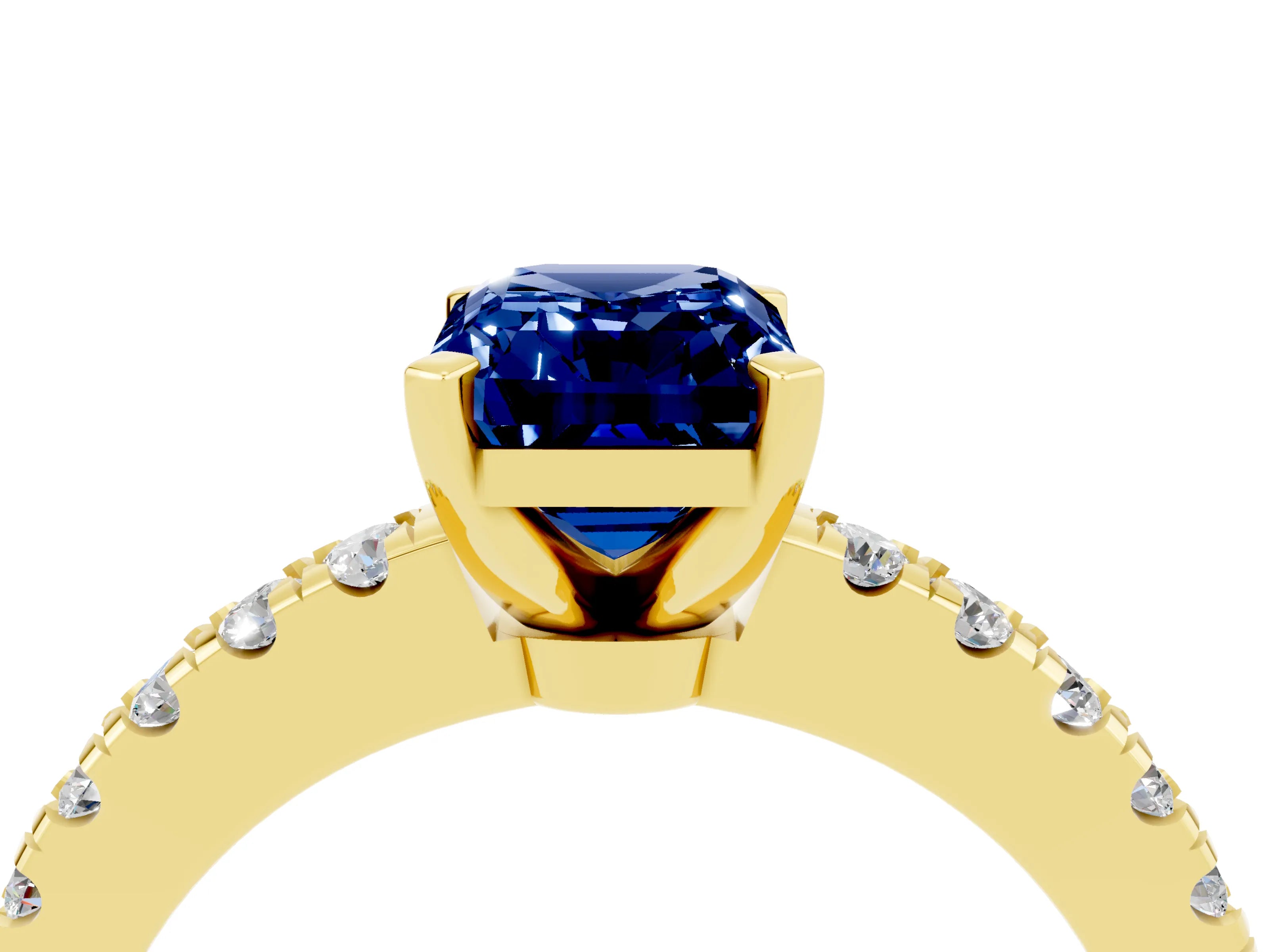 Yellow gold Emerald Cut Solitaire Diamond with Pavé Band and Four-Prong Setting_4