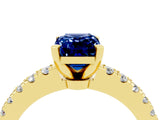 Yellow gold Emerald Cut Solitaire Diamond with Pavé Band and Four-Prong Setting_4