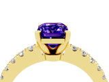 Yellow gold Emerald Cut Solitaire Diamond with Pavé Band and Four-Prong Setting_4