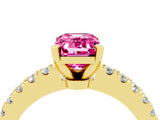 Yellow gold Emerald Cut Solitaire Diamond with Pavé Band and Four-Prong Setting_4