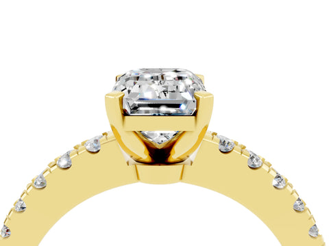 Yellow gold Emerald Cut Solitaire Diamond with Pavé Band and Four-Prong Setting_4