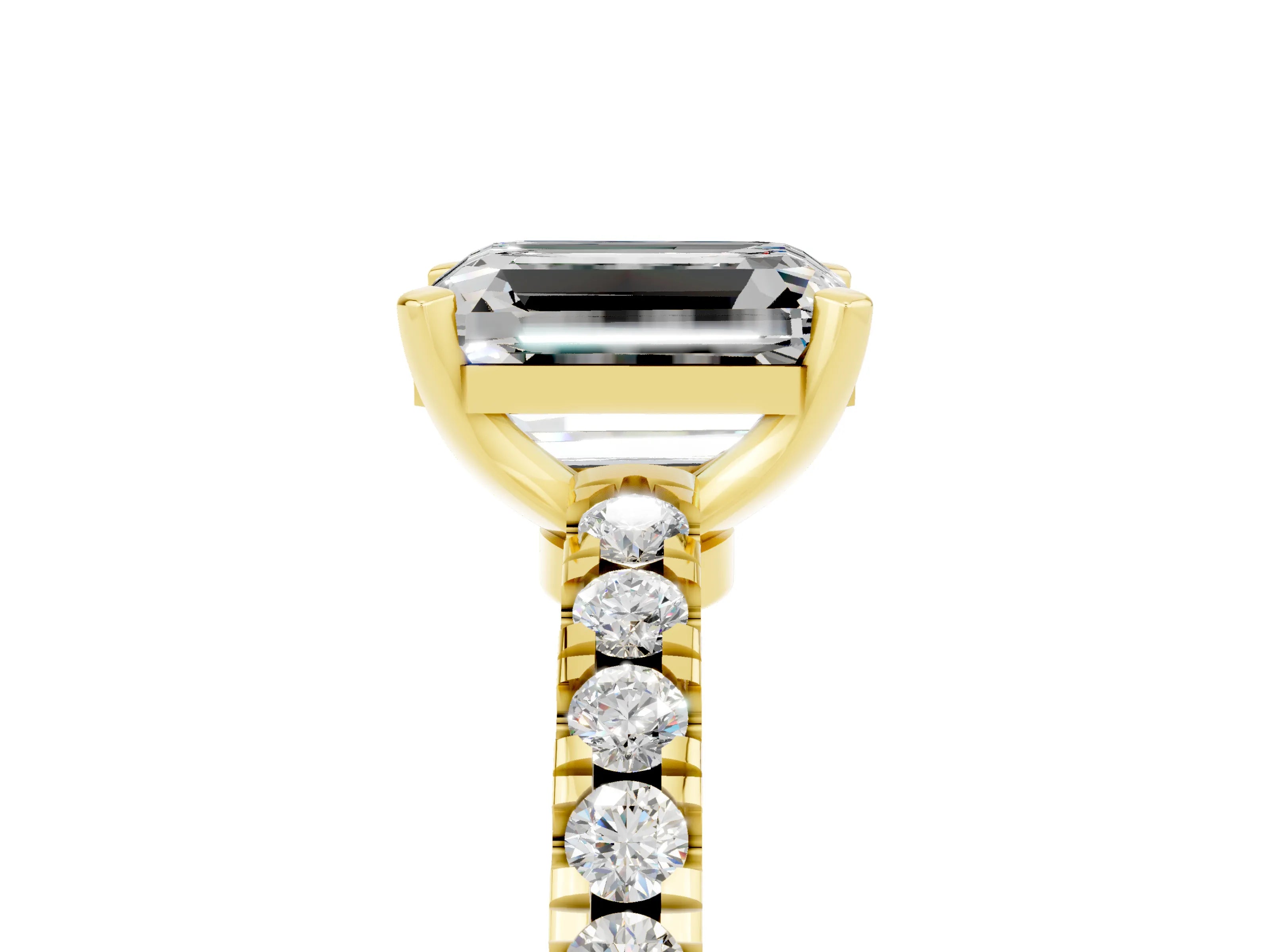 Yellow gold Emerald Cut Solitaire Diamond with Pavé Band and Four-Prong Setting_5