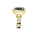 Yellow gold Emerald Cut Solitaire Diamond with Pavé Band and Four-Prong Setting_5