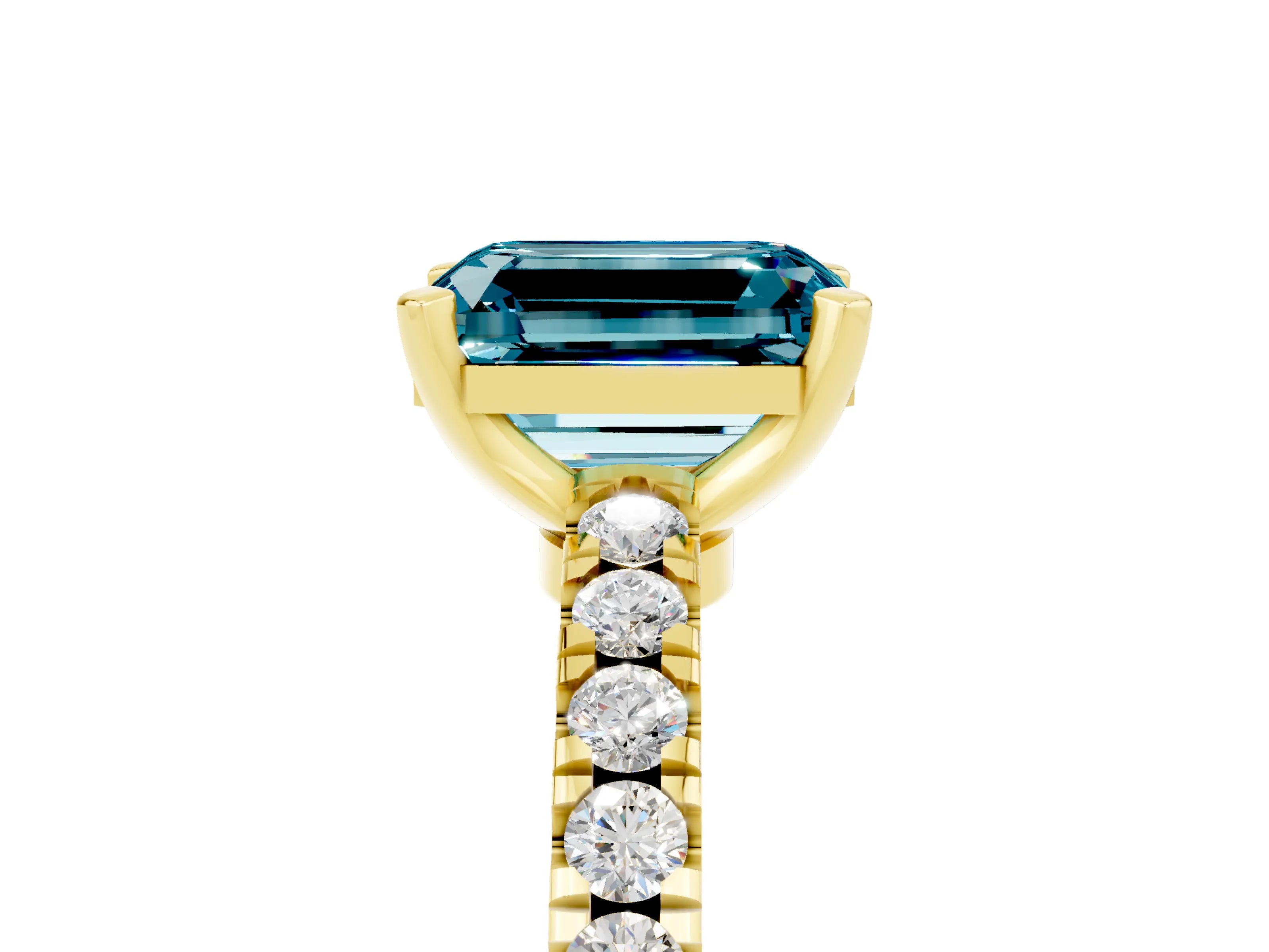 Yellow gold Emerald Cut Solitaire Diamond with Pavé Band and Four-Prong Setting_5