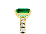 Yellow gold Emerald Cut Solitaire Diamond with Pavé Band and Four-Prong Setting_5