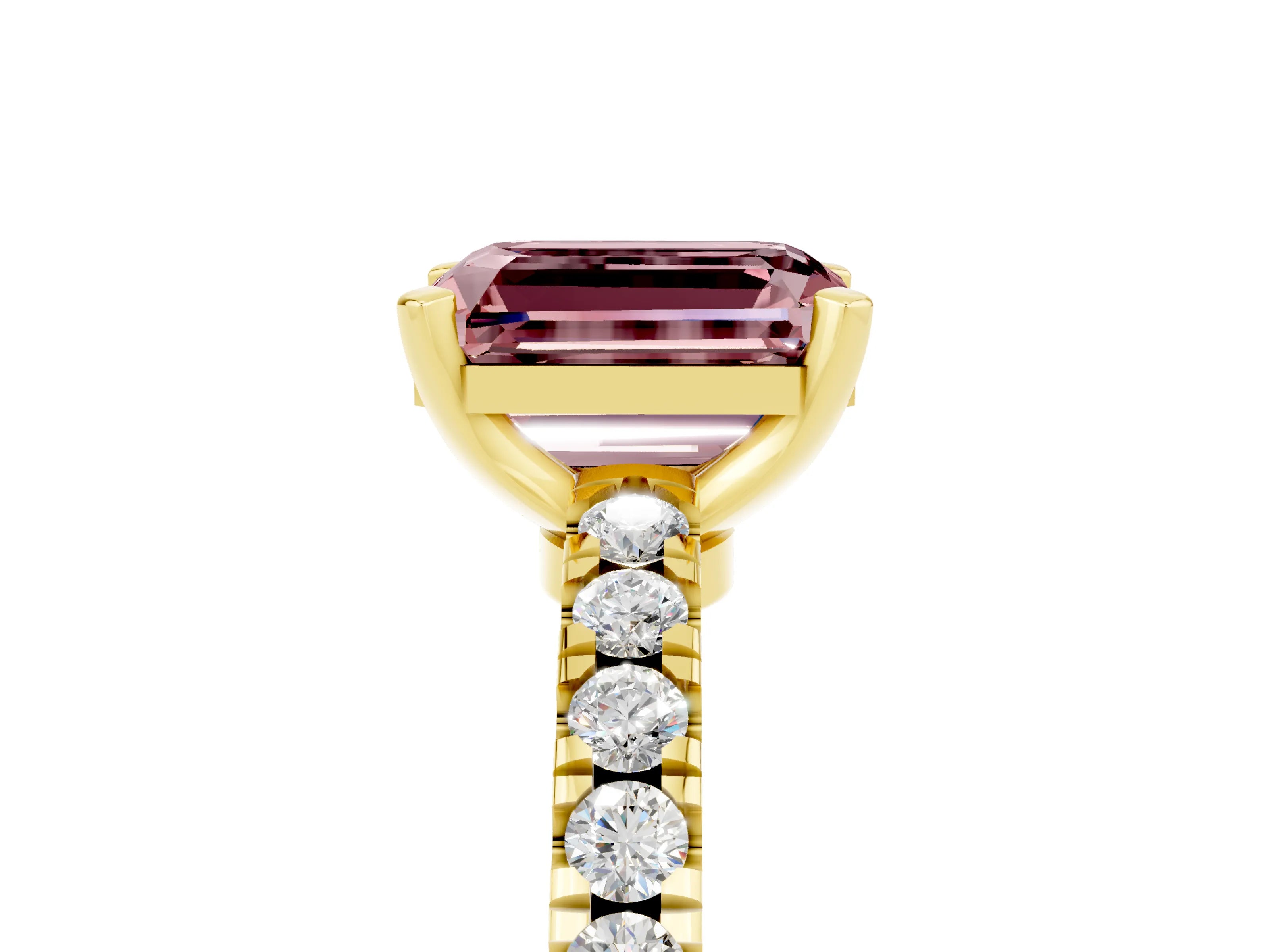 Yellow gold Emerald Cut Solitaire Diamond with Pavé Band and Four-Prong Setting_5