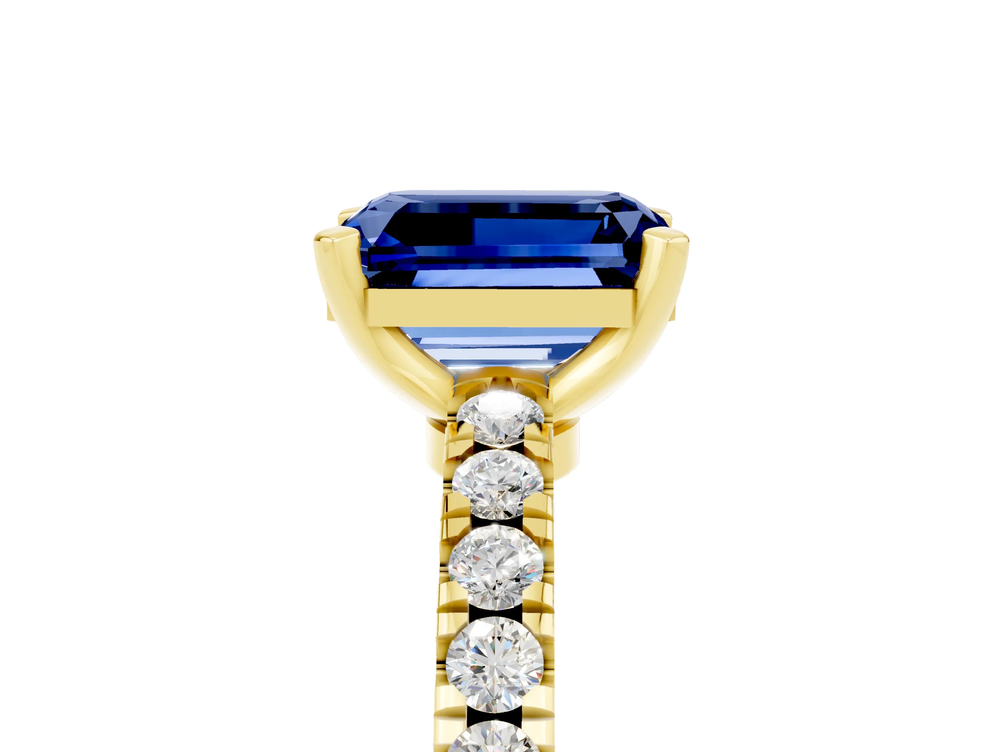 Yellow gold Emerald Cut Solitaire Diamond with Pavé Band and Four-Prong Setting_5