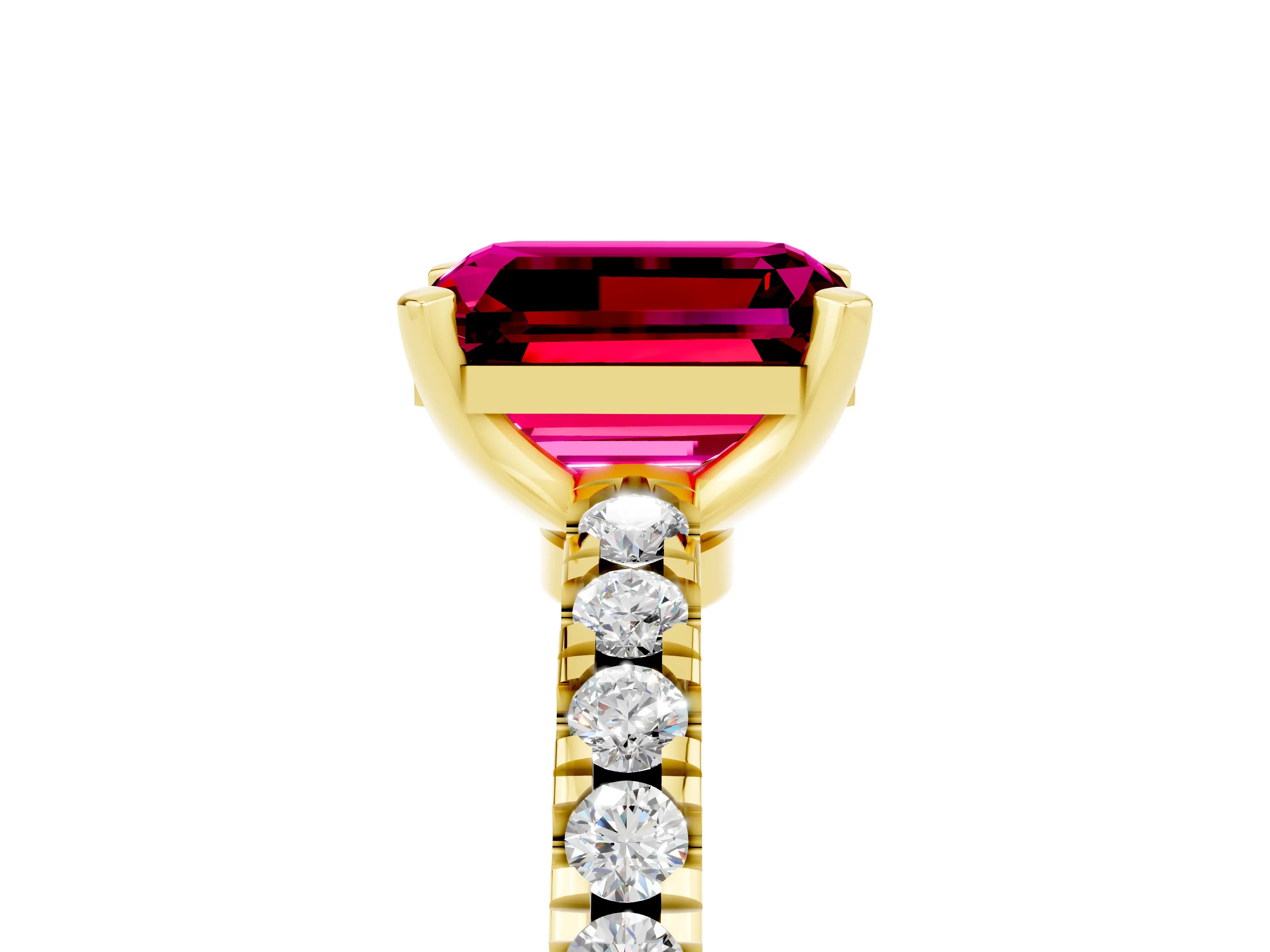 Yellow gold Emerald Cut Solitaire Diamond with Pavé Band and Four-Prong Setting_5