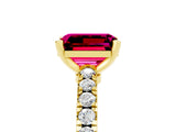 Yellow gold Emerald Cut Solitaire Diamond with Pavé Band and Four-Prong Setting_5