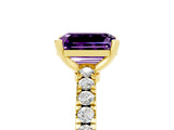 Yellow gold Emerald Cut Solitaire Diamond with Pavé Band and Four-Prong Setting_5