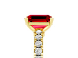 Yellow gold Emerald Cut Solitaire Diamond with Pavé Band and Four-Prong Setting_5