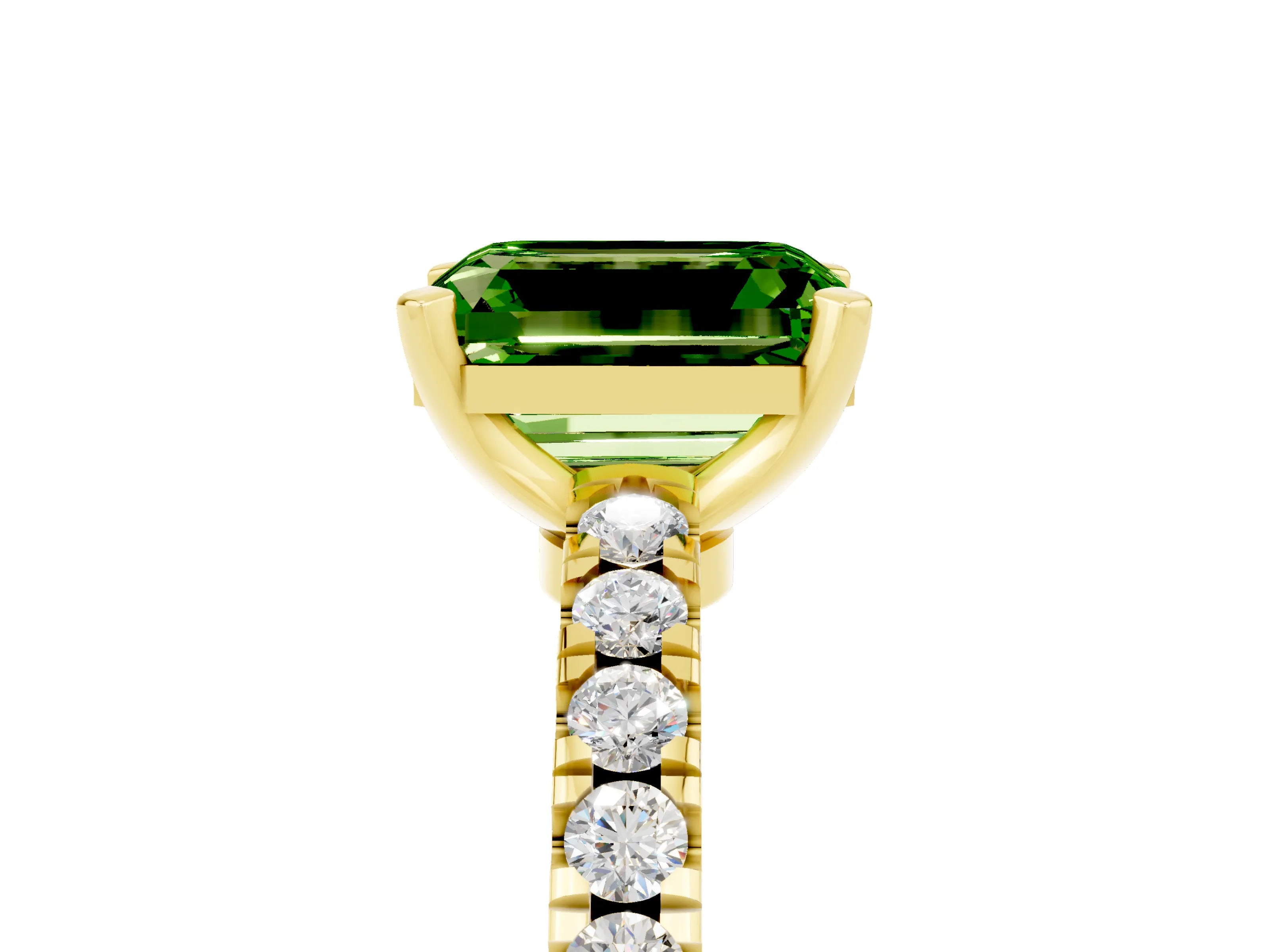 Yellow gold Emerald Cut Solitaire Diamond with Pavé Band and Four-Prong Setting_5