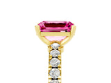 Yellow gold Emerald Cut Solitaire Diamond with Pavé Band and Four-Prong Setting_5
