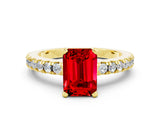 Yellow gold Emerald Cut Solitaire Diamond with Pavé Band and Four-Prong Setting