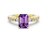 Yellow gold Emerald Cut Solitaire Diamond with Pavé Band and Four-Prong Setting