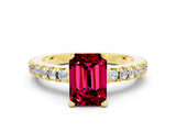 Yellow gold Emerald Cut Solitaire Diamond with Pavé Band and Four-Prong Setting