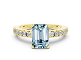 Yellow gold Emerald Cut Solitaire Diamond with Pavé Band and Four-Prong Setting