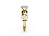 Yellow gold Emerald Cut Solitaire Diamond with Side Stones on Criss-Cross Band and Four-Prong Setting_19