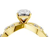 Yellow gold Emerald Cut Solitaire Diamond with Side Stones on Criss-Cross Band and Four-Prong Setting_21