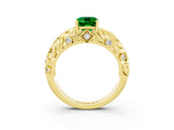 Yellow gold Emerald Cut Solitaire Emerald Leaf-Inspired Vine Band Ring with Prong Setting_3