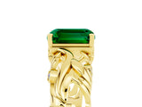 Yellow gold Emerald Cut Solitaire Emerald Leaf-Inspired Vine Band Ring with Prong Setting_5