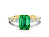 Yellow gold Emerald Cut Solitaire Emerald Ring with Pave Band and Four-Prong Setting