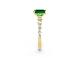 Yellow gold Emerald Cut Solitaire Emerald Ring with Pave Band and Four-Prong Setting_2