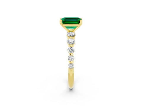 Yellow gold Emerald Cut Solitaire Emerald Ring with Pave Band and Four-Prong Setting_2
