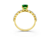 Yellow gold Emerald Cut Solitaire Emerald Ring with Pave Band and Four-Prong Setting_3