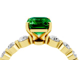Yellow gold Emerald Cut Solitaire Emerald Ring with Pave Band and Four-Prong Setting_4