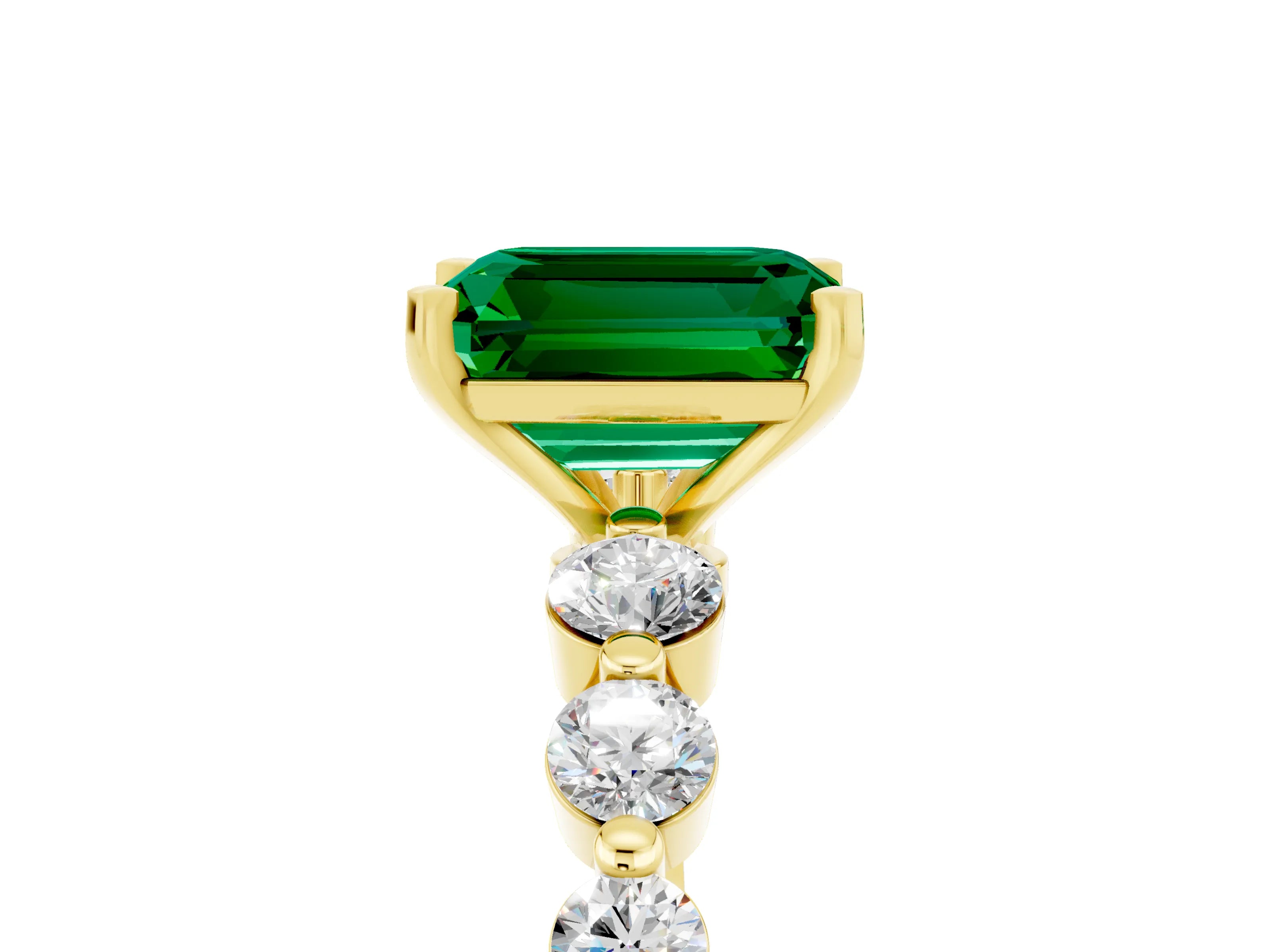Yellow gold Emerald Cut Solitaire Emerald Ring with Pave Band and Four-Prong Setting_5