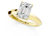 Yellow gold Emerald Cut Solitaire Engagement Ring with Flat Band and Four-Prong Setting 1