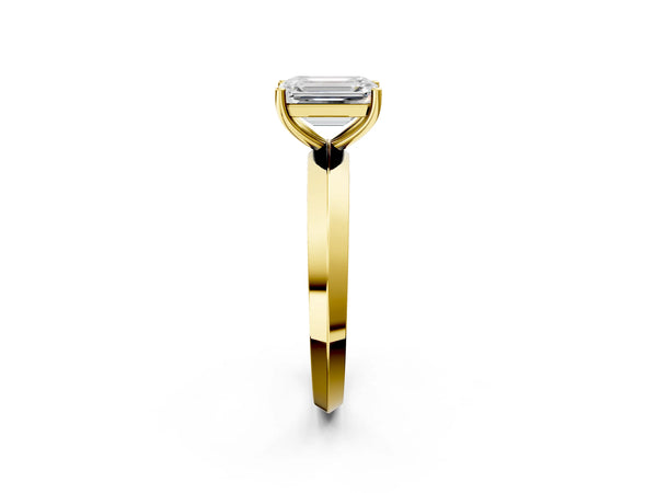 Yellow Gold Emerald Cut Knife-Edge Solitaire Engagement Ring Setting with Plain Polished Band